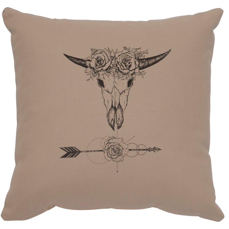 "Bull and Flowers" Image Pillow - Cotton Alabaster