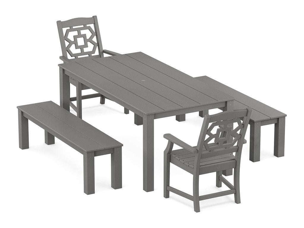 Chinoiserie 5-Piece Parsons Dining Set with Benches Photo