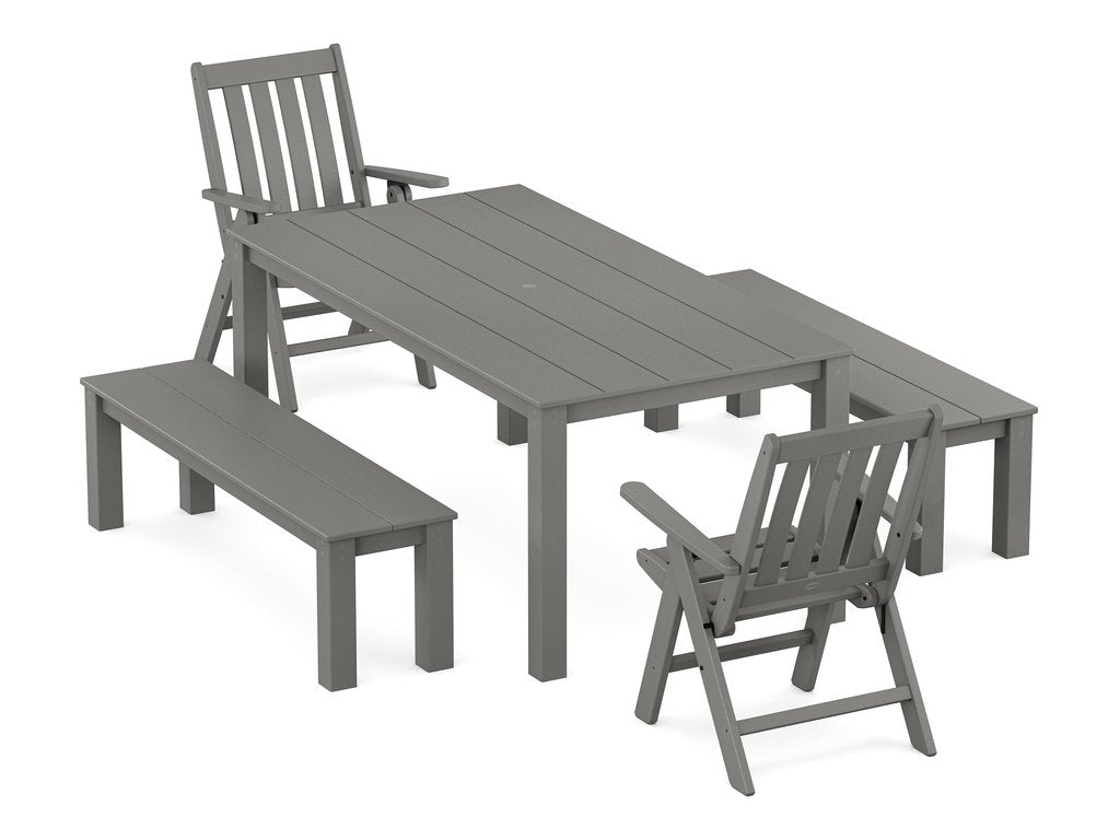 Vineyard Folding Chair 5-Piece Parsons Dining Set with Benches Photo