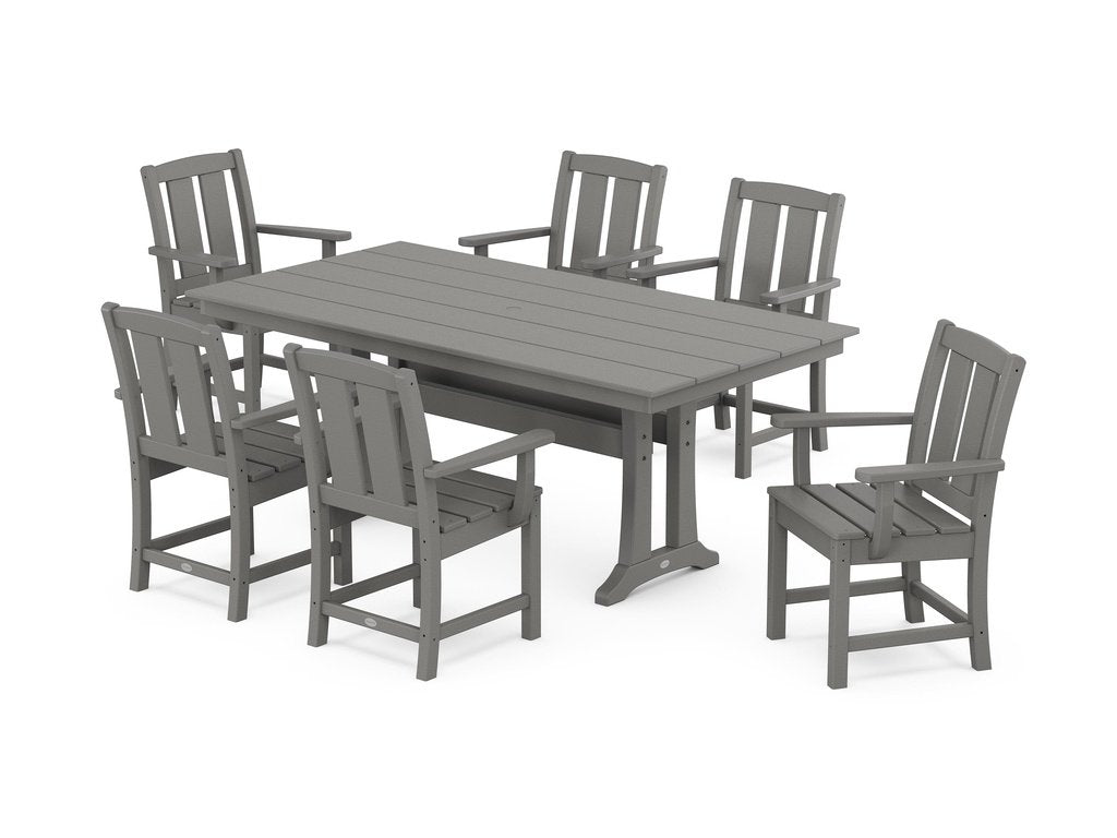 Mission Arm Chair 7-Piece Farmhouse Dining Set with Trestle Legs Photo