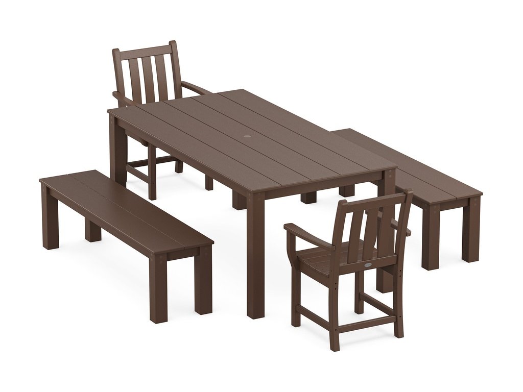 Traditional Garden 5-Piece Parsons Dining Set with Benches Photo