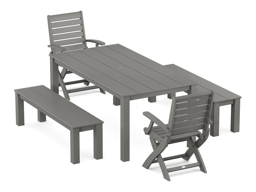 Signature Folding Chair 5-Piece Parsons Dining Set with Benches Photo