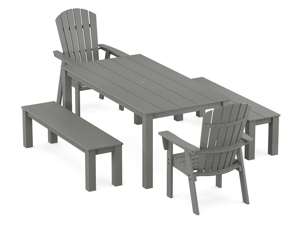 Nautical Curveback Adirondack 5-Piece Parsons Dining Set with Benches Photo