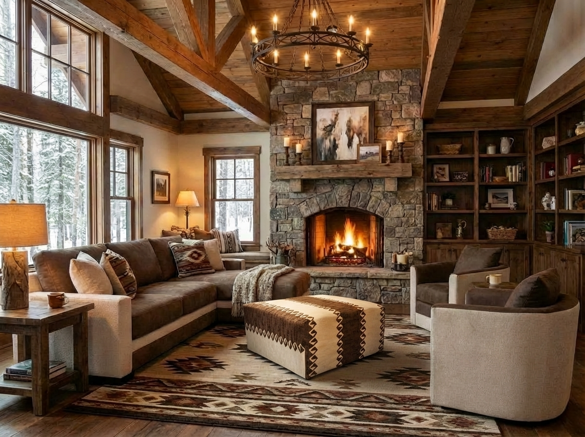 Summit Sofa & Swivel Chairs | Modern Rustic Lodge Living Room