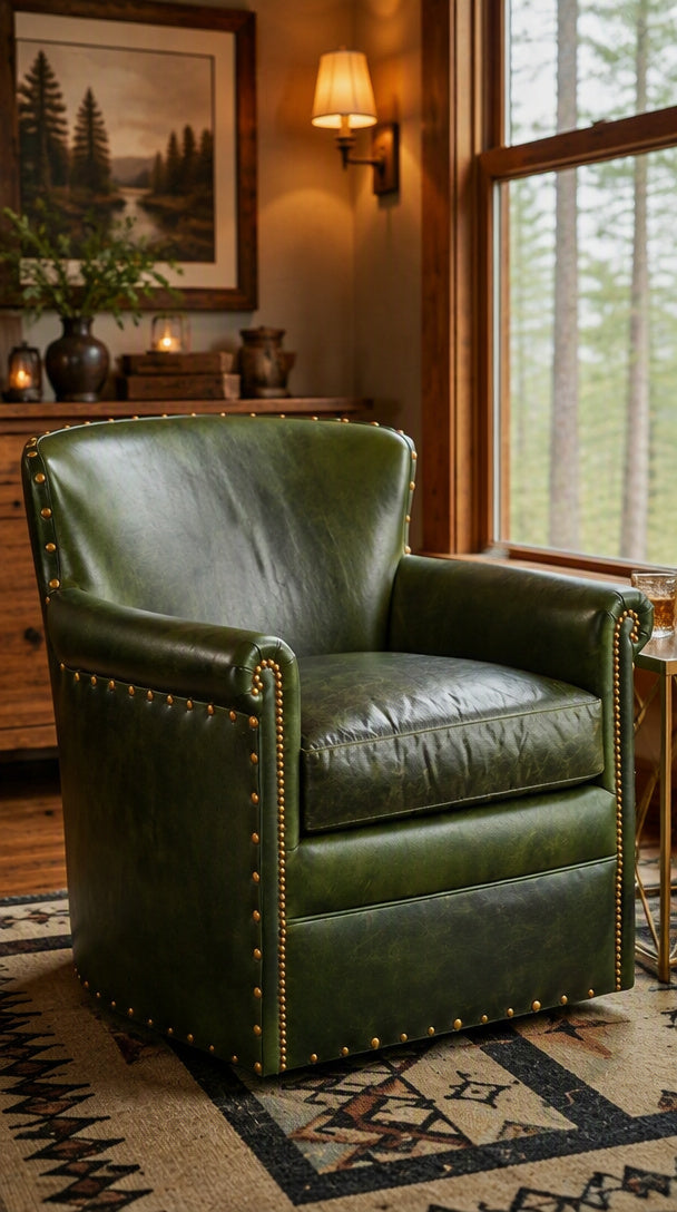 スポーンコリトレイ　Mora Hemslojd ヴィンテージ　スウェーデン Hancock and Moore Swivel Chairs - Travelers Swivel Chair Emerald