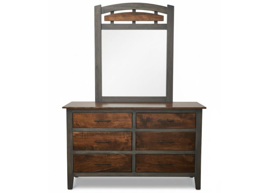Wooden dresser with mirror on a white background