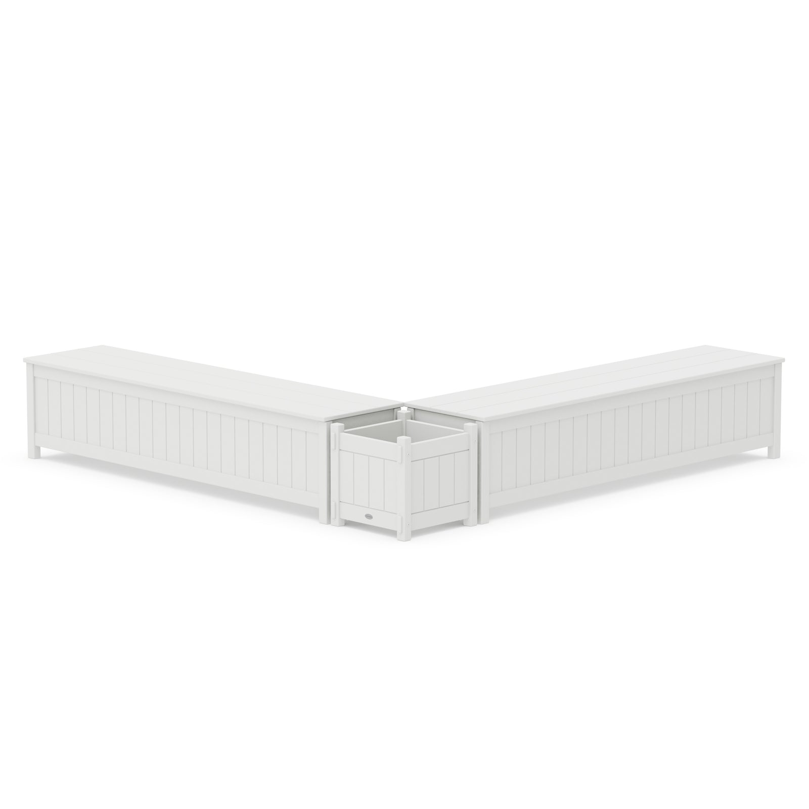 plastic planter bench POLYWOOD 72" Vineyard L- Shaped Planter Storage Bench Set White
