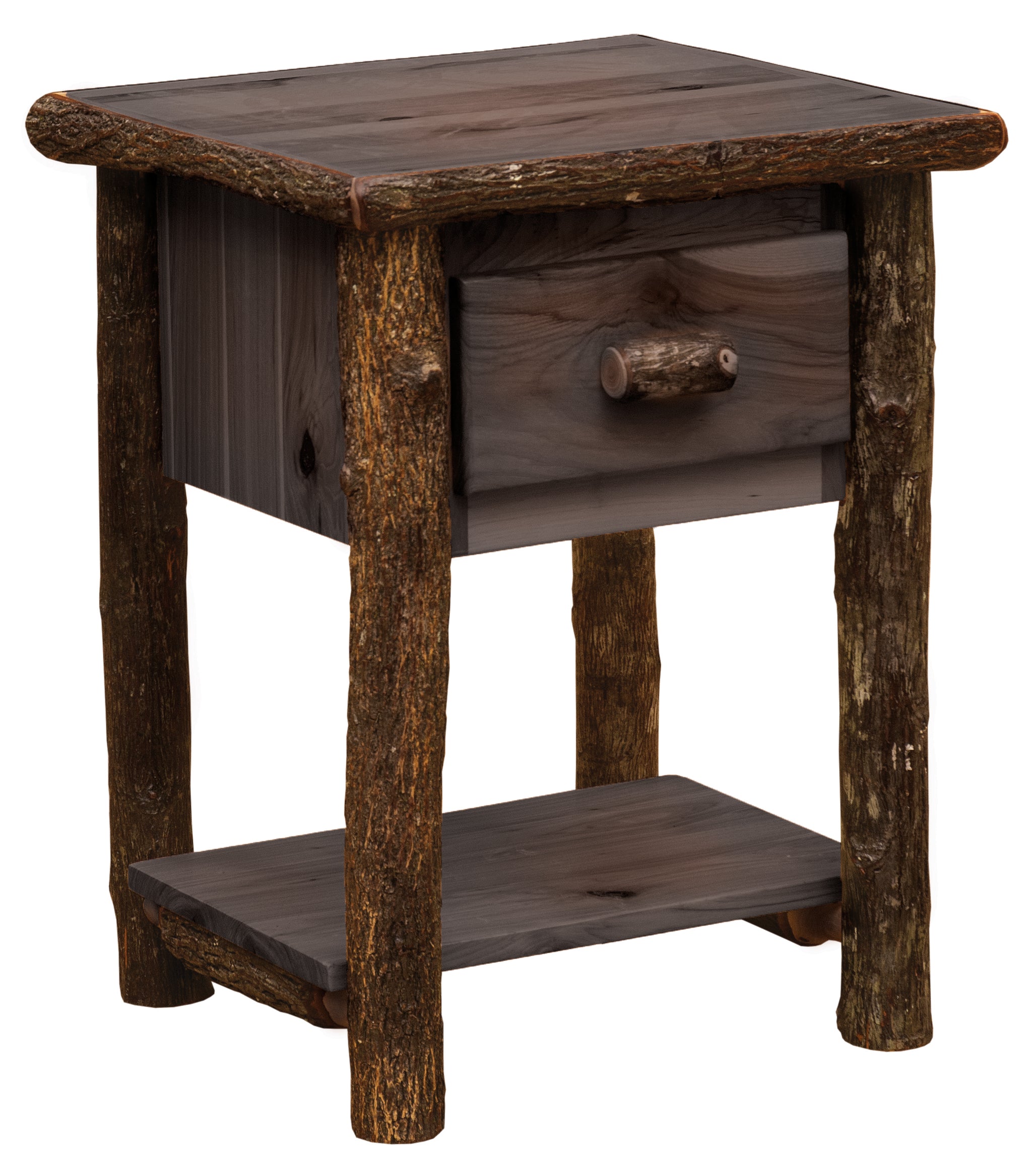Hickory Log One Drawer End Table w by Fireside Lodge — Natural