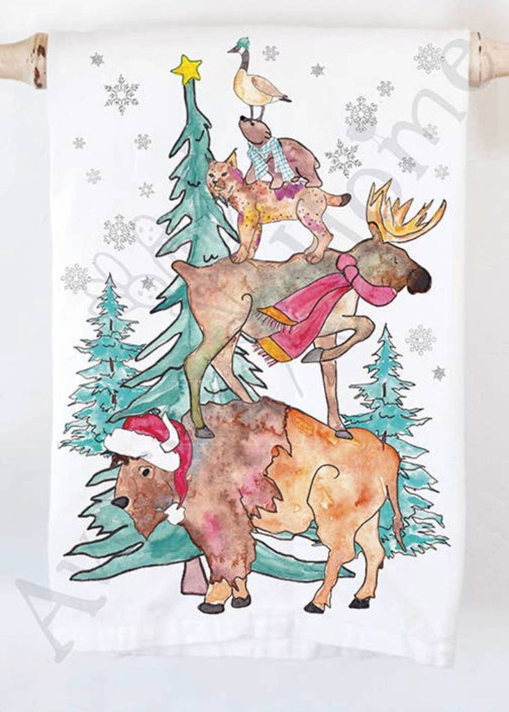 A Woodland Animals Christmas Tree Holiday Kitchen Towel - Retreat Home Furniture