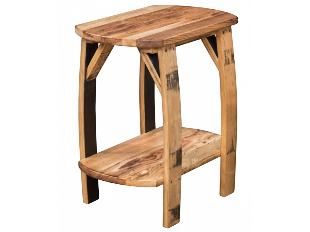 Rustic Barrel Design End Table | Burnt Hickory Rustic Accent Table