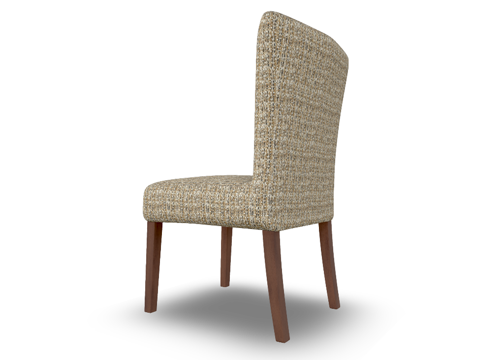 Chair with woven backrest and wooden legs on a white background