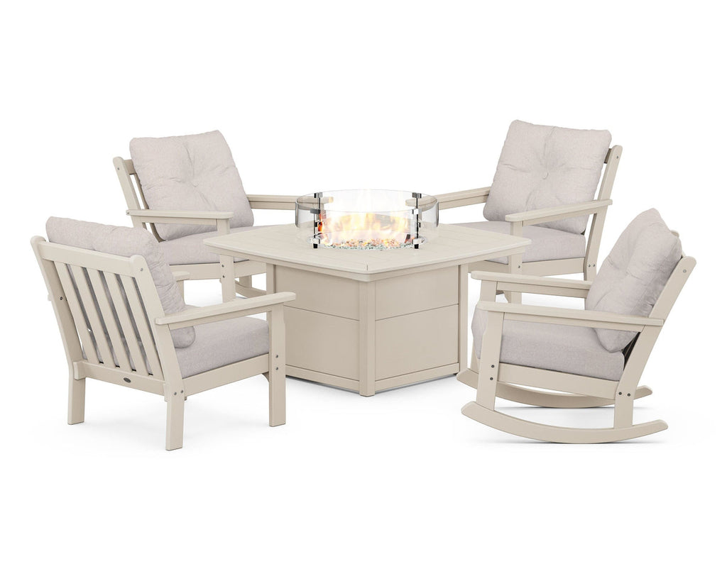 Vineyard 5-Piece Deep Seating Rocking Chair Conversation Set with Fire Pit Table Retreat Home Furniture