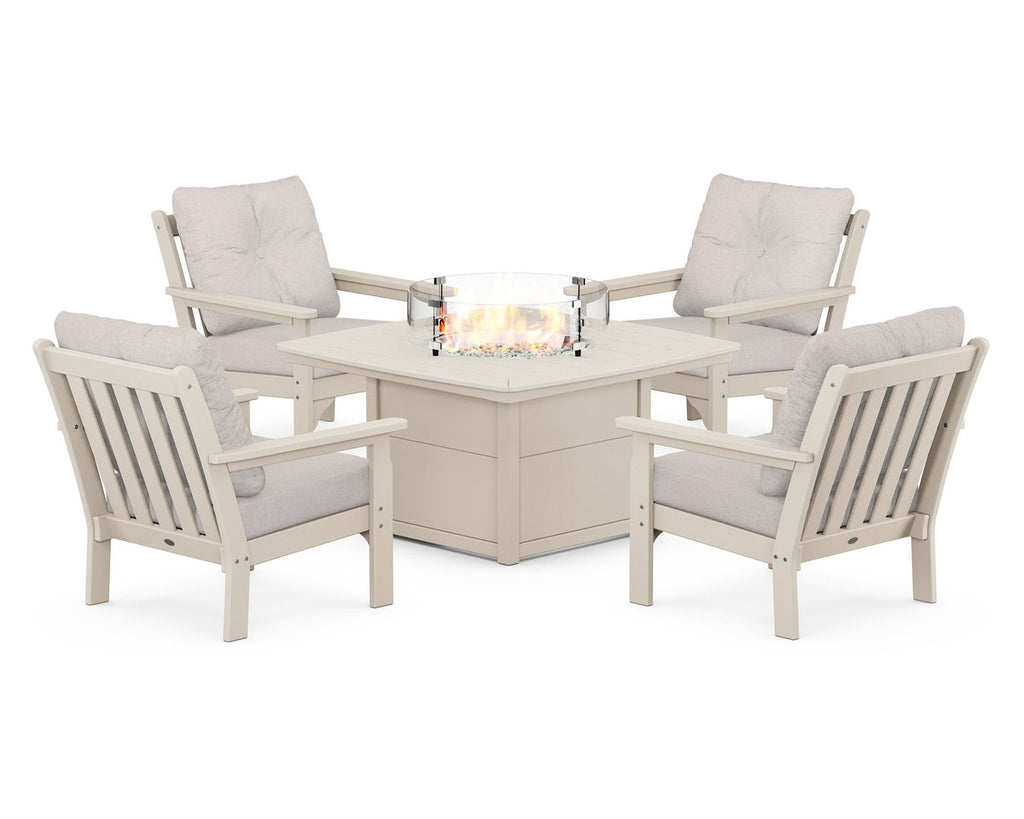 Vineyard 5-Piece Conversation Set with Fire Pit Table Retreat Home Furniture