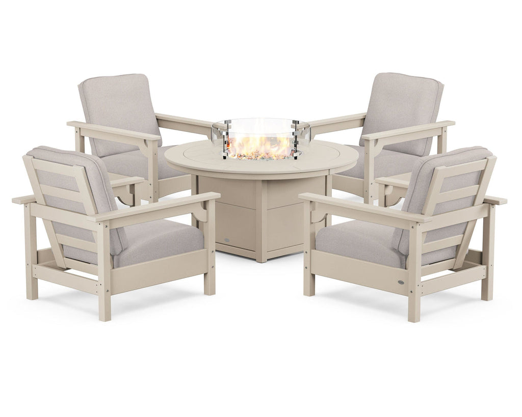 Club 5-Piece Conversation Set with Fire Pit Table Retreat Home Furniture
