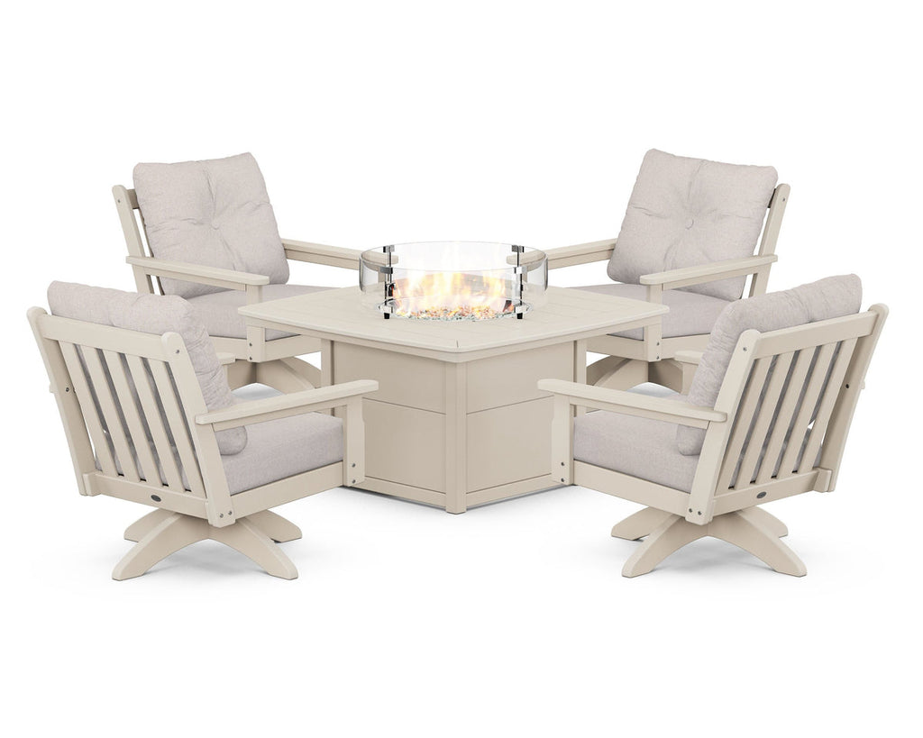 Vineyard 5-Piece Deep Seating Swivel Conversation Set with Fire Pit Table Retreat Home Furniture