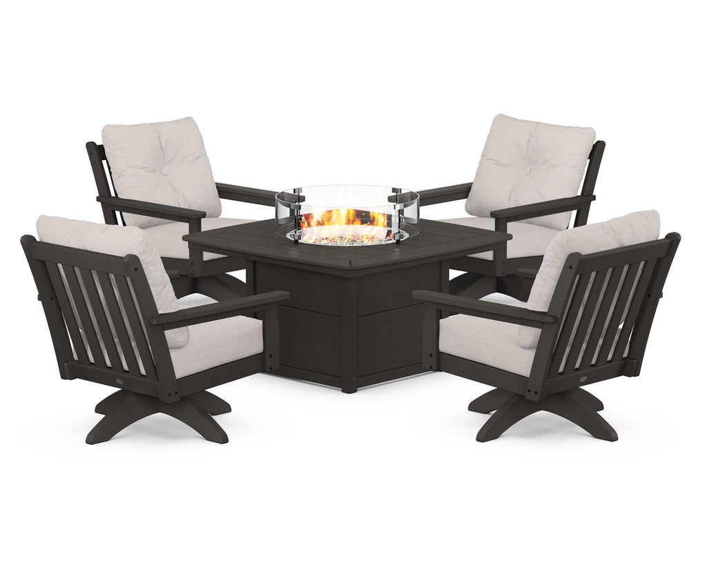 Vineyard 5-Piece Deep Seating Swivel Conversation Set with Fire Pit Table Retreat Home Furniture