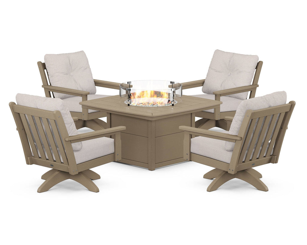 Vineyard 5-Piece Deep Seating Swivel Conversation Set with Fire Pit Table Retreat Home Furniture