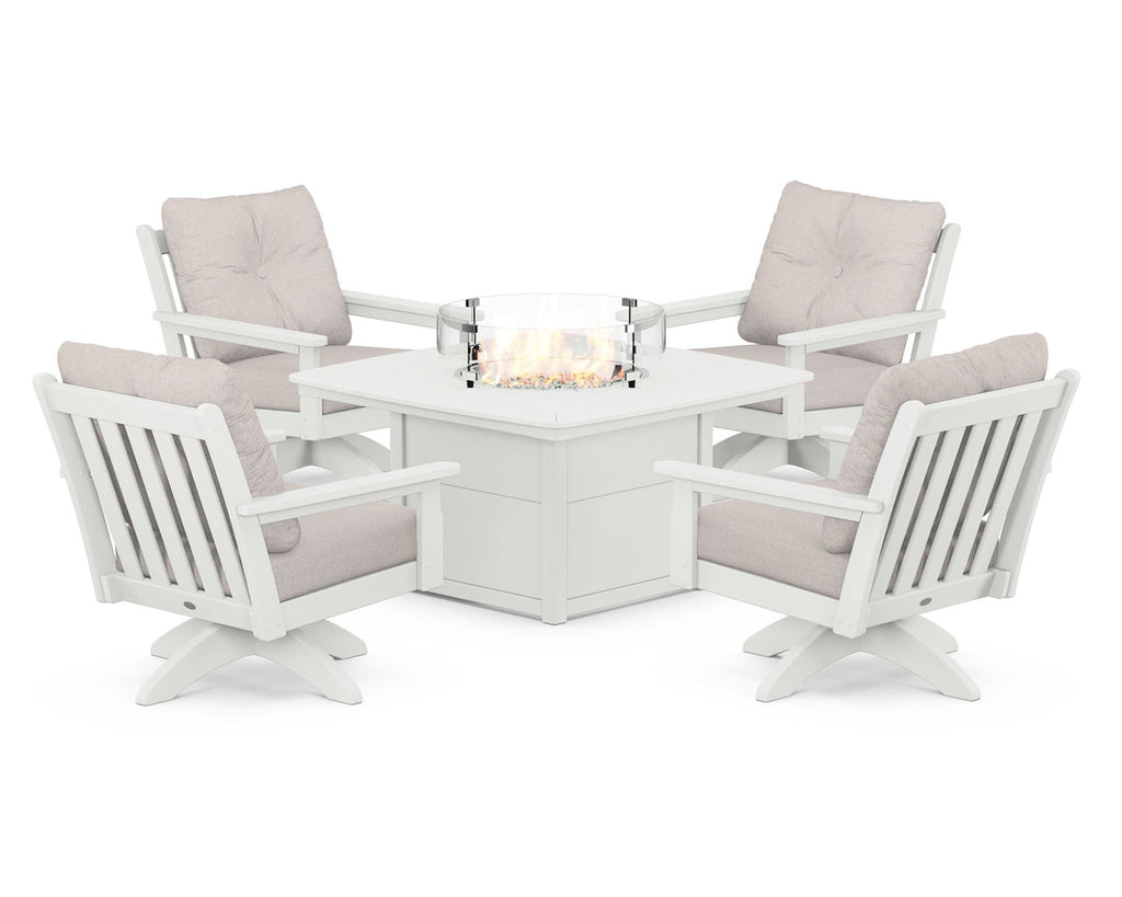 Vineyard 5-Piece Deep Seating Swivel Conversation Set with Fire Pit Table Retreat Home Furniture