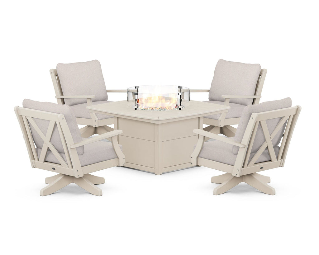 Braxton 5-Piece Deep Seating Swivel Conversation Set with Fire Pit Table Retreat Home Furniture