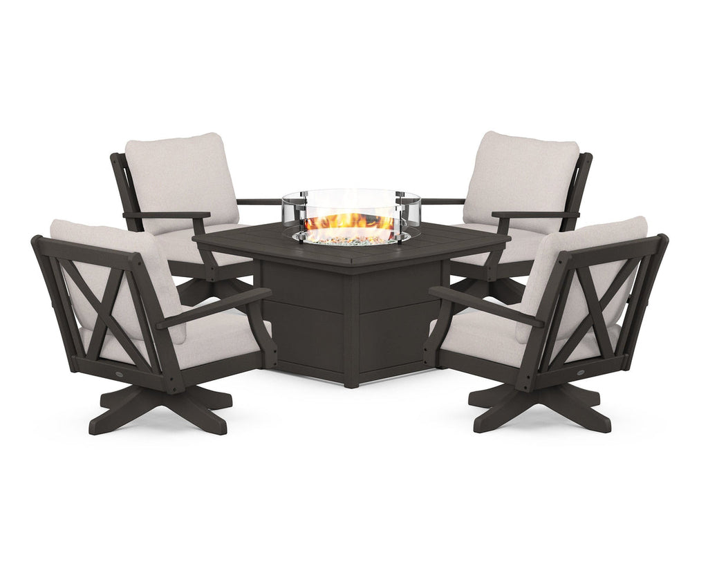 Braxton 5-Piece Deep Seating Swivel Conversation Set with Fire Pit Table Retreat Home Furniture
