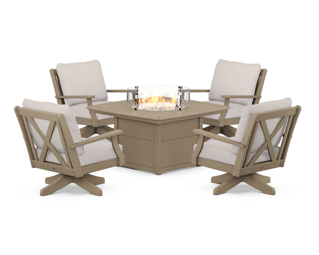 Braxton 5-Piece Deep Seating Swivel Conversation Set with Fire Pit Table Retreat Home Furniture