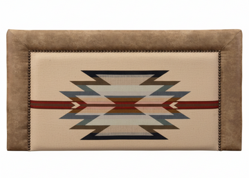 Wallet with geometric pattern on beige background