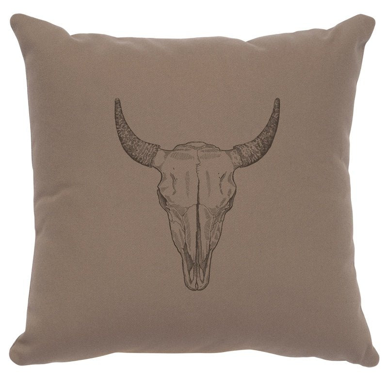 "Bull Skull" Image Pillow - Cotton Taupe