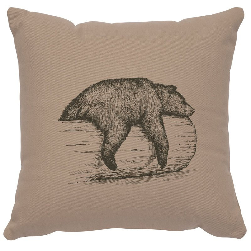 "Bear on a Log" Image Pillow - Cotton Alabaster