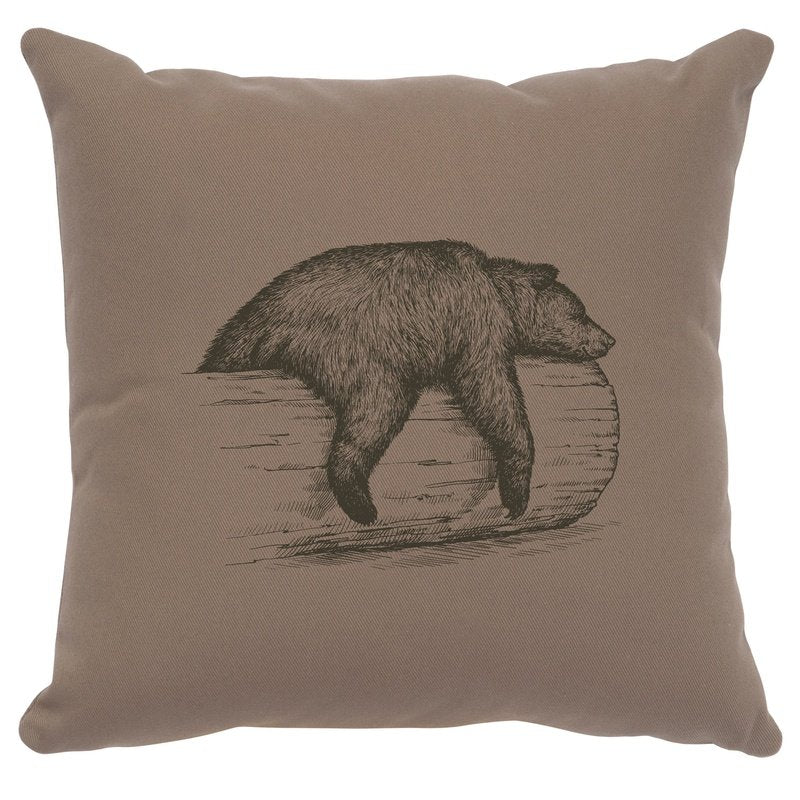 "Bear on a Log" Image Pillow - Cotton Taupe