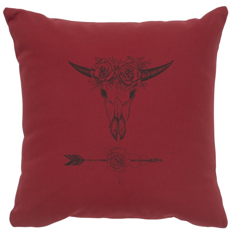 "Bull and Flowers" Image Pillow - Cotton Brick