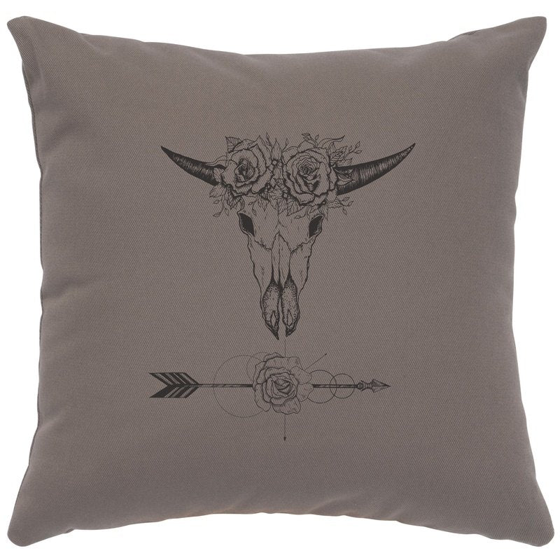 "Bull and Flowers" Image Pillow - Cotton Chrome