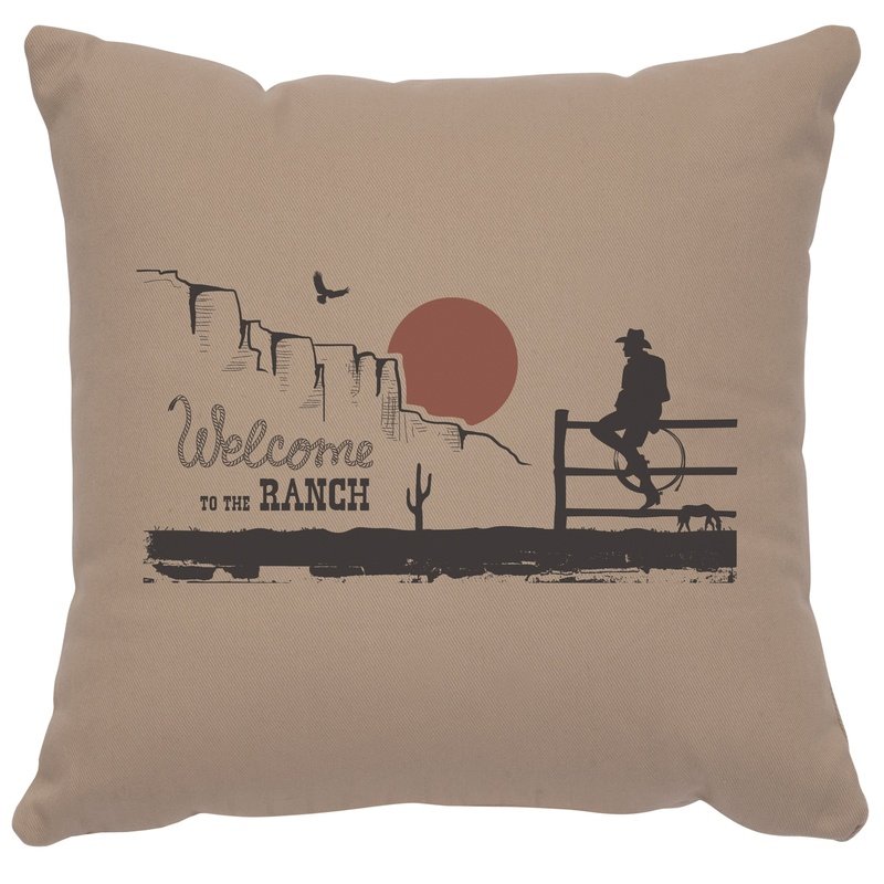 "Welcome Ranch" Image Pillow - Cotton Alabaster