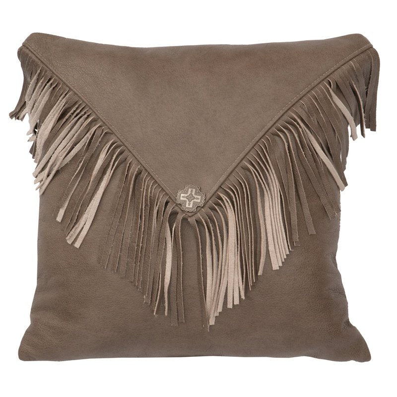 Silver Fox Leather Pillow with Fringe 16x16