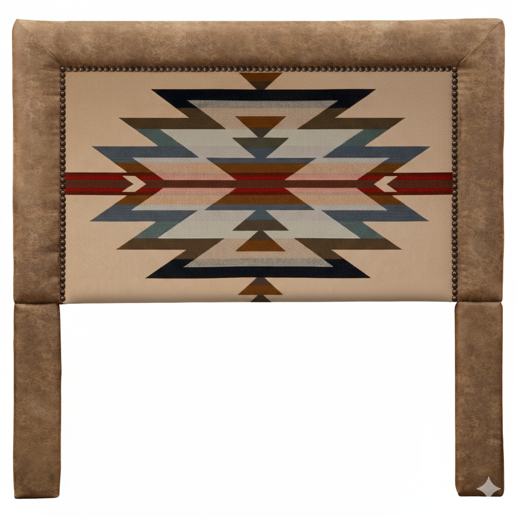 Decorative headboard with Wyeth Trail and brown border on a white background