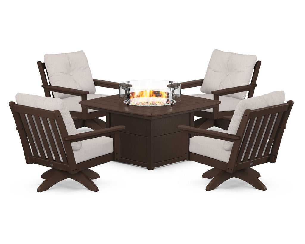 Vineyard 5-Piece Deep Seating Swivel Conversation Set with Fire Pit Table Retreat Home Furniture