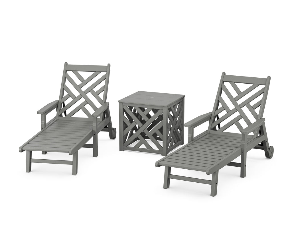 Chippendale 3-Piece Chaise Set with Umbrella Stand Accent Table Photo