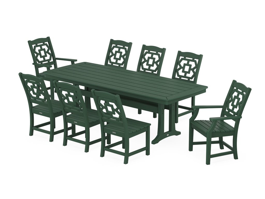 Chinoiserie 9-Piece Dining Set with Trestle Legs Photo