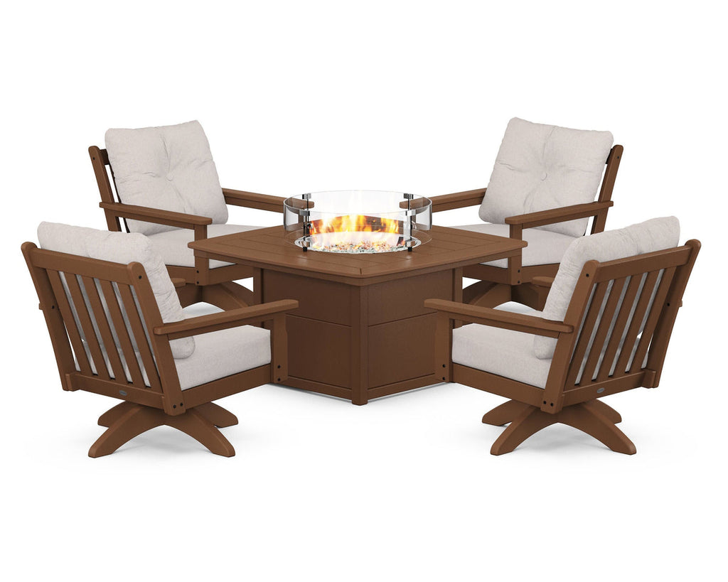Vineyard 5-Piece Deep Seating Swivel Conversation Set with Fire Pit Table Retreat Home Furniture