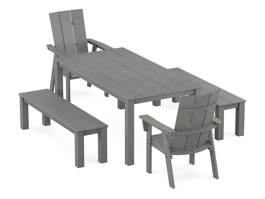 Modern Curveback Adirondack 5-Piece Parsons Dining Set with Benches Photo