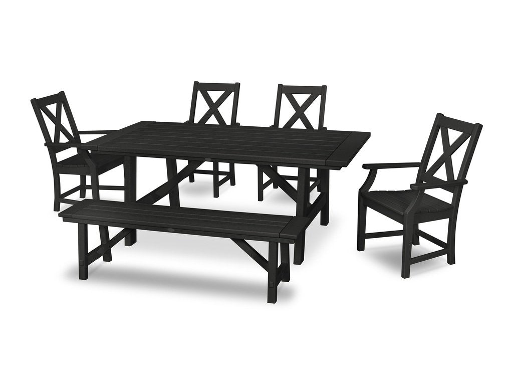 Braxton 6-Piece Rustic Farmhouse Arm Chair Dining Set with Bench Photo