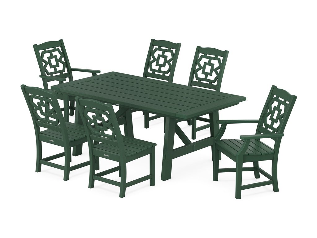Chinoiserie 7-Piece Rustic Farmhouse Dining Set Photo