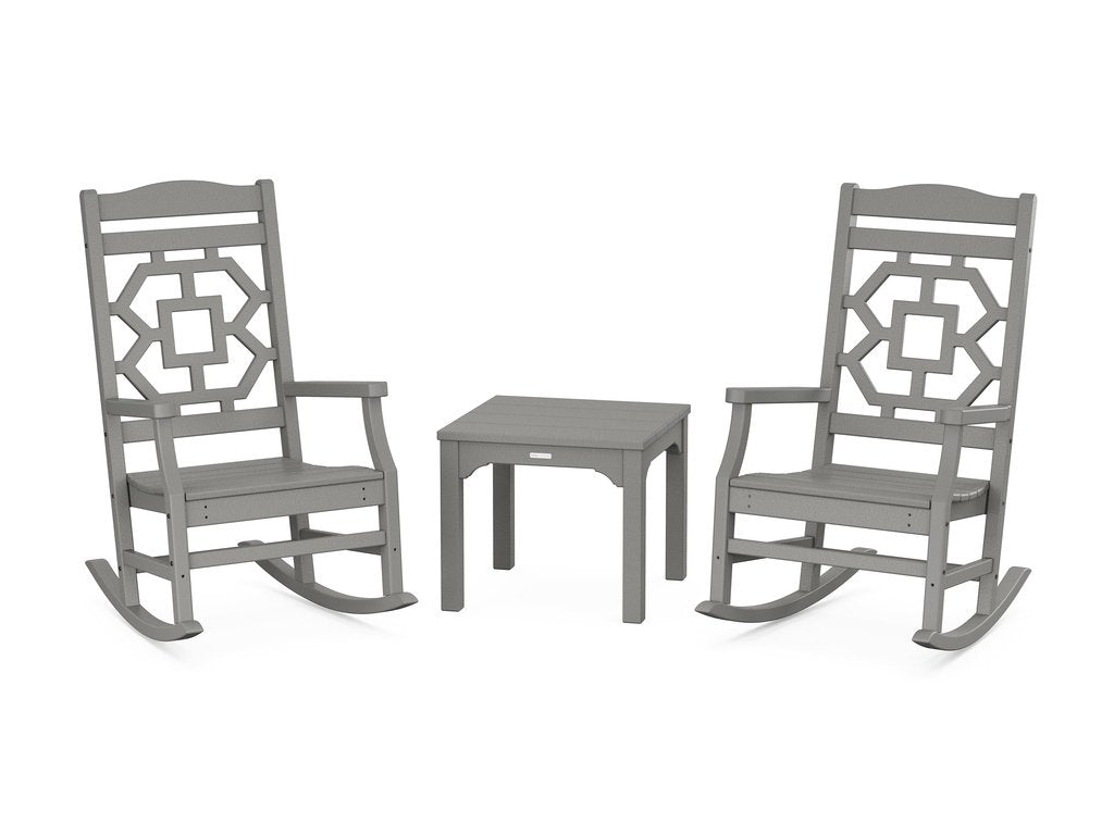 POLYWOOD Chinoiserie 3-Piece Rocking Chair Set Slate Grey, image size:1024x768