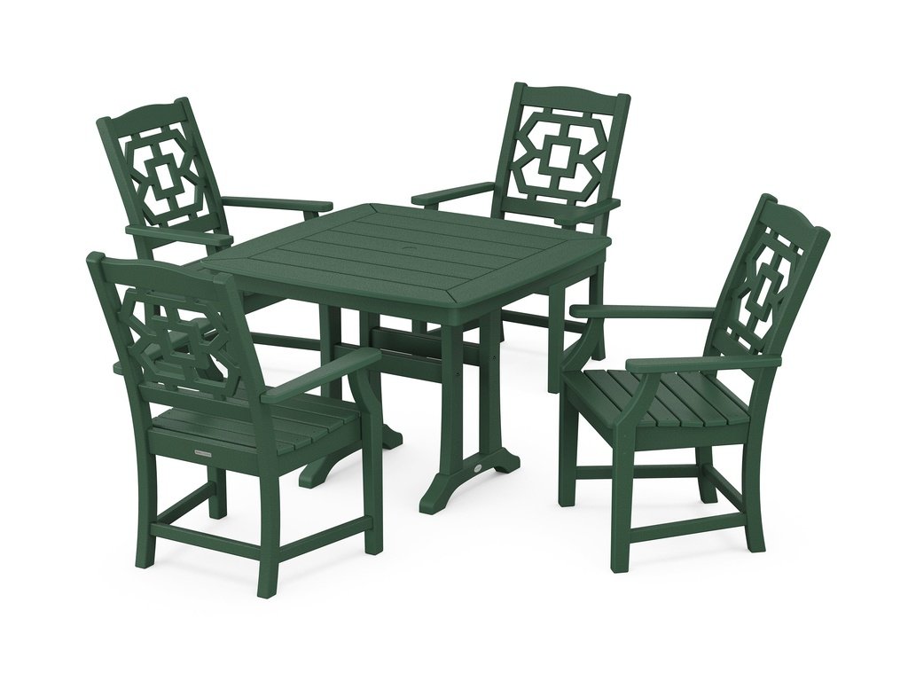 Chinoiserie 5-Piece Dining Set with Trestle Legs Photo