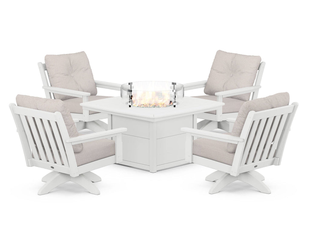 Vineyard 5-Piece Deep Seating Swivel Conversation Set with Fire Pit Table Retreat Home Furniture
