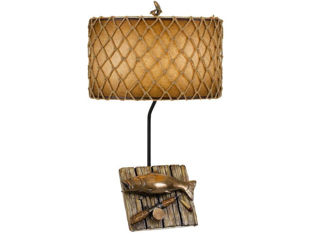 antique fishing reel lamp Cal Lighting Fishing Resin Table Lamp - Cast Bronze
