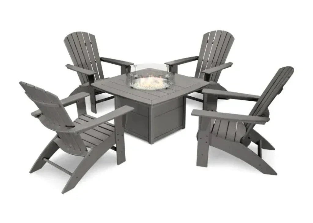 Nautical Curveback Adirondack 5-Piece Conversation Set with Fire Pit Table - Retreat Home Furniture