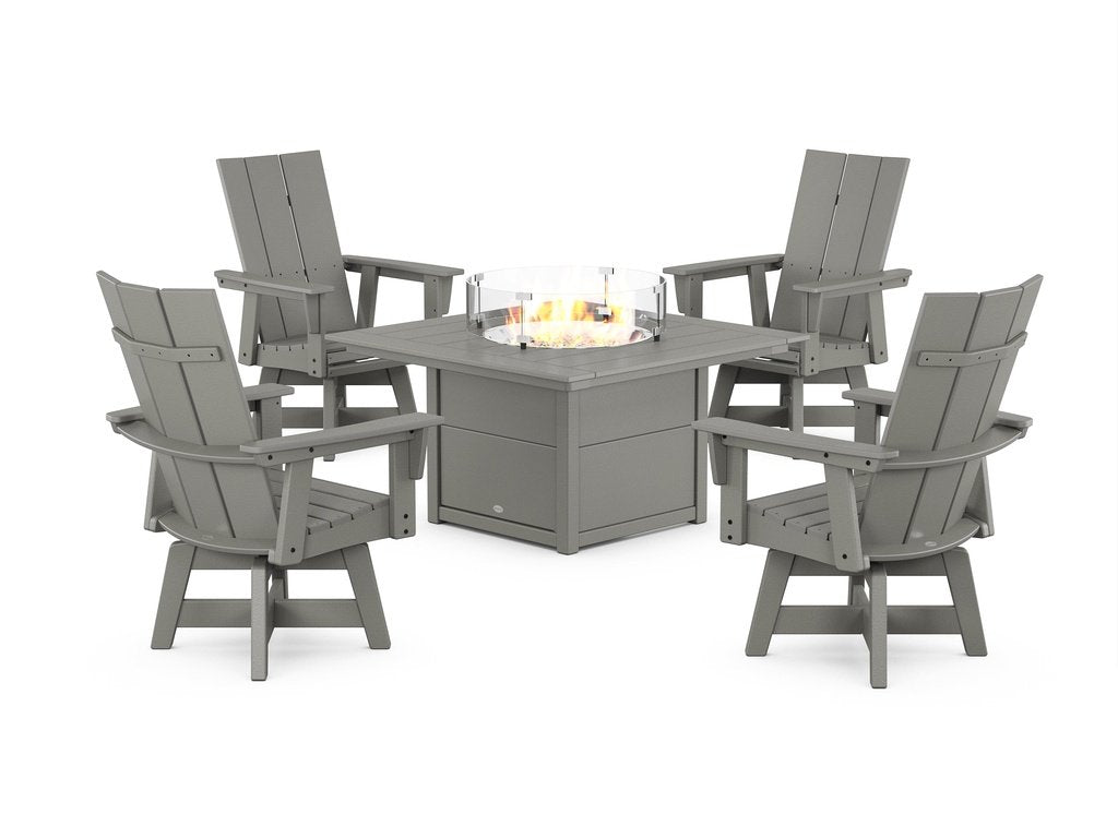 Modern 4-Piece Curveback Upright Adirondack Conversation Set with Fire Pit Table Photo