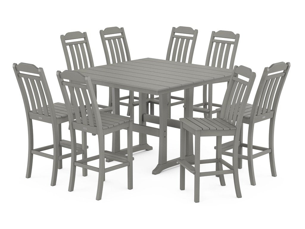 Country Living 9-Piece Square Farmhouse Side Chair Bar Set with Trestle Legs Photo