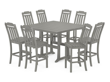 Country Living 9-Piece Square Farmhouse Side Chair Bar Set with Trestle Legs Photo