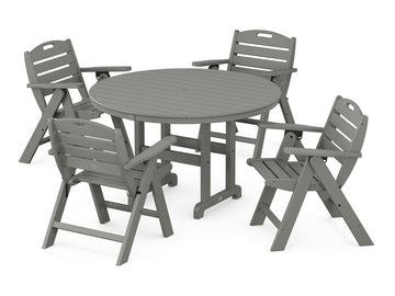 Nautical Folding Lowback Chair 5-Piece Round Farmhouse Dining Set Photo